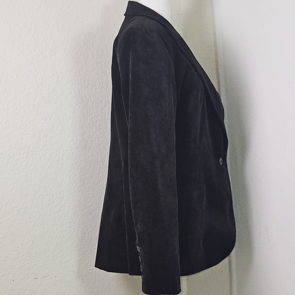 Norma Kamali Black Velvet Blazer Jacket Size 16 – Soft Stretch Corduroy Look - Picture 3 of 11